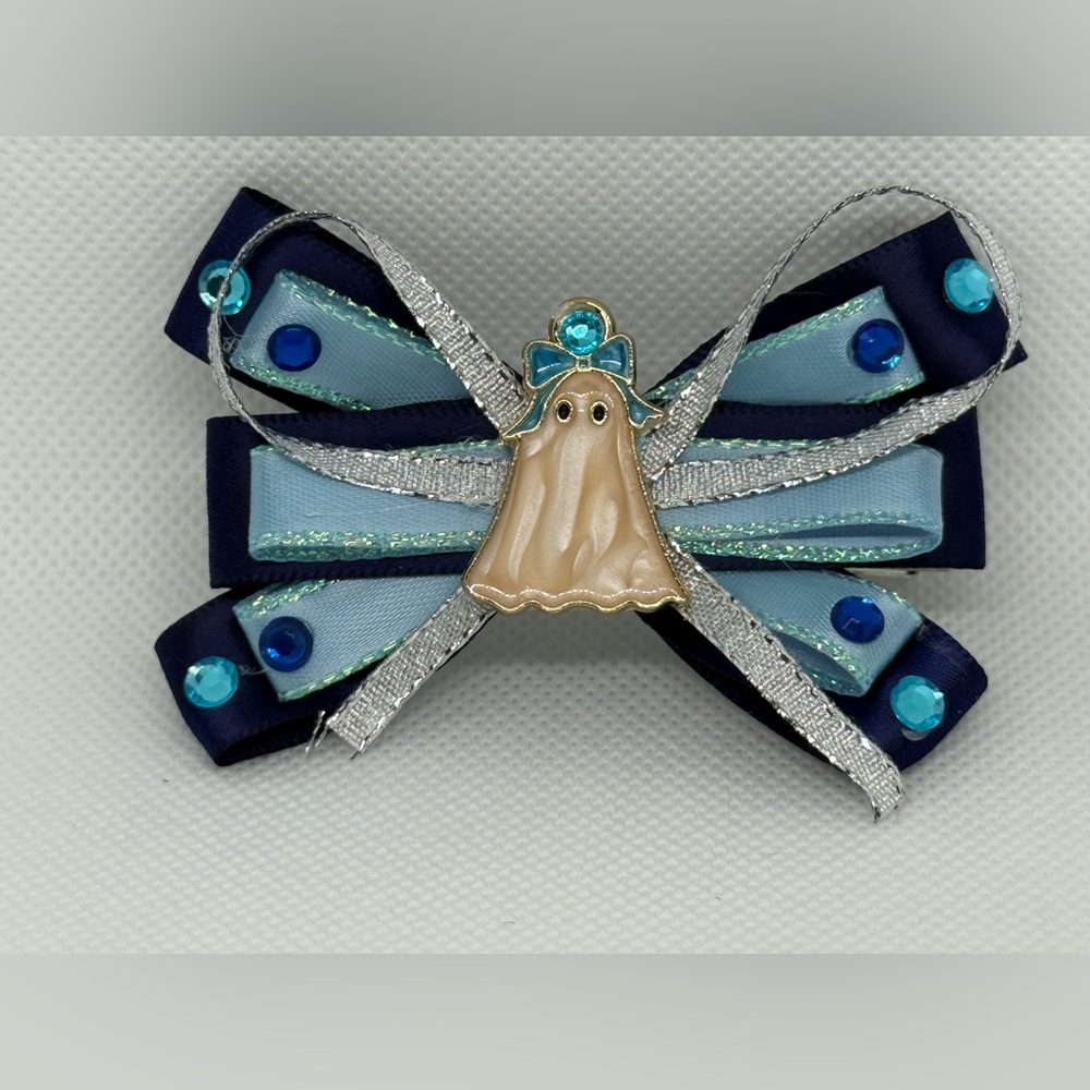 Blue and Silver Bow with Ghost Charm
